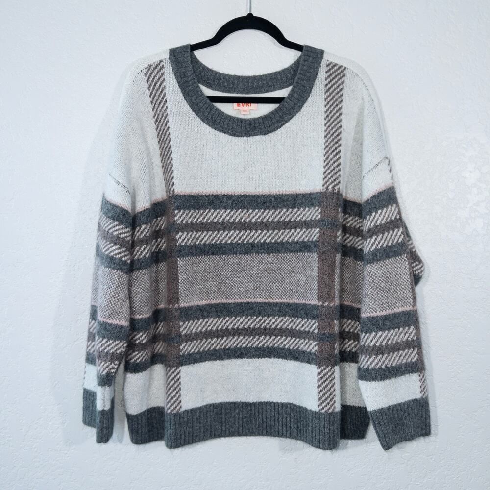New Evri Gray Checked Boxy Acrylic Blend Sweater Size 2X‎